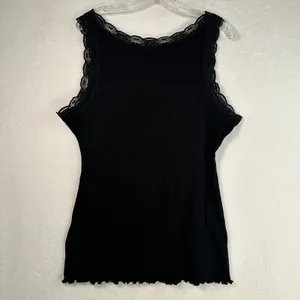 Apt. 9 Womens XL Black Ribbed Cotton Lace Trim V-Neck Tank Top NN12007 NWT thumbnail 2