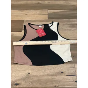 Verdusa Crop Tank Top Size XL Tan Black White Slim Fitted Y2K Streetwear NWT thumbnail 3