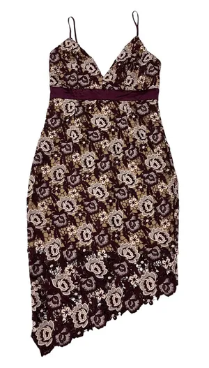 Bardot Dalia Asymmetrical Lace Midi Dress - Burgundy Floral - US 6/Small thumbnail 1