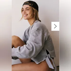 Free People Movement Odette Side Tie Sweatshirt Size M Gray Lounge Barre Raw Hem thumbnail 14