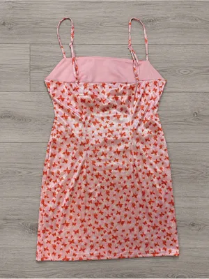 Urban Outfitters Pink Butterfly Satin Slip Mini Dress Y2K Size M thumbnail 3