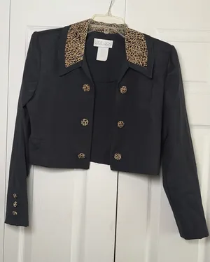 Leslie Lucks Vintage Cropped Blazer Womens 10 Black Leopard Print Cotton Y2K 90s thumbnail 1