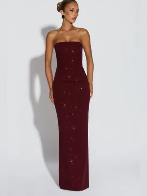 Babyboo PANDRA MAXI DRESS SPARKLE Strapless Ruched Midi dress in wine, S thumbnail 10