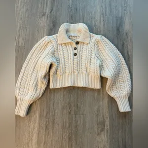 Zara Chunk Knitted Cream Crop Sweater S thumbnail 10