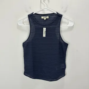Madewell Crochet Knit Cutaway Tank Cropped Cotton Blend Ink Blue XS NWT thumbnail 3