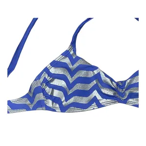 Aerie Womens Swimwear Bikini Top Size Small‎ Blue Silver Striped Swim thumbnail 2