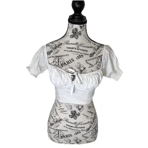Aritzia Women's White Milkmaid Crop Top XS Puff Sleeve Tie Front Cottagecore Blouse Boho thumbnail 2