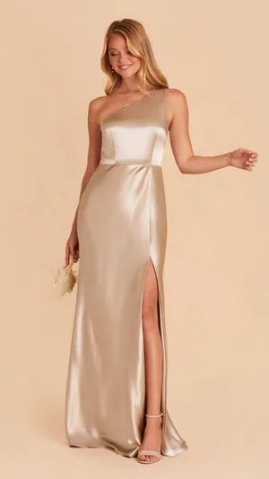BIRDY GREY Kira Dress In Shiny Satin Neutral Champagne thumbnail 3