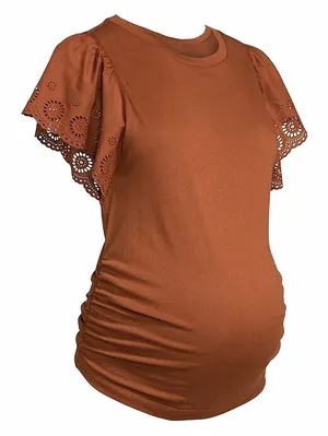 Old Navy Maternity Horse Chesty Eyelet Flutter Sleeve Knit Round Neck Tee Sz M thumbnail 1