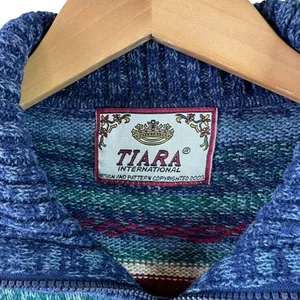 Vintage Tiara Int'l Striped Fair Isle Southwest Colors Zip Cardigan Sweater XL thumbnail 5