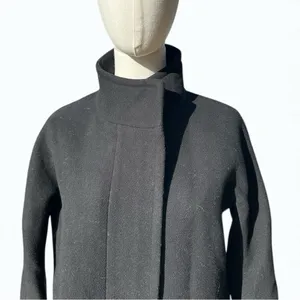 J.Crew Wool Blend Coat Women 4 Black Funnel Neck Minimalist Long Winter Preppy thumbnail 2