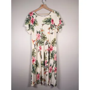 Iolani Hawaii Vintage‎ Tropical Floral Rayon Jacquard Midi Dress XL Cream Pink thumbnail 2