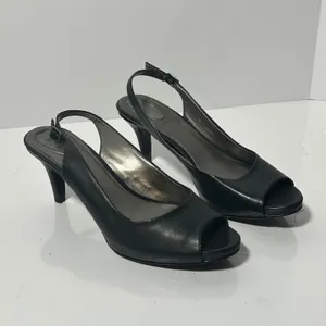 Trotters Omega Black Leather Slingback Peep Toe‎ Kitten Heels Pumps 9N thumbnail 10