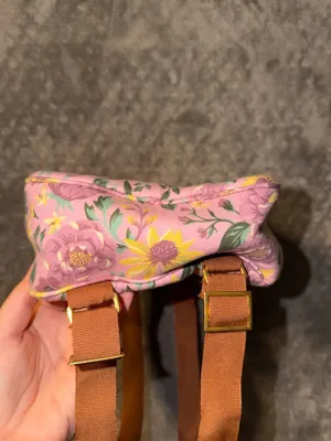 Pink Floral Sunflower Mini Backpack with Brown Straps thumbnail 7