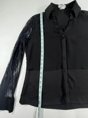 Express Gothic Romantic Floral Lace‎ Sleeve Button Front Blouse Black Womens XS thumbnail 3