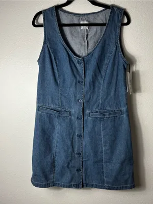 RVCA Lainey Mini Denim Dress NWT Fitted Waist Size L thumbnail 2
