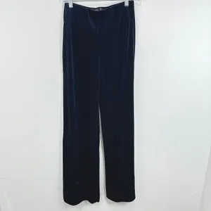 MNG Mango Navy Blue Velvet Pants Women's Straight Leg Pull On‎ Contemporary Chic thumbnail 2