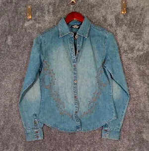Harley-Davidson Blue Embroidered Button-Down Shirt Denium Costal Womens M thumbnail 1