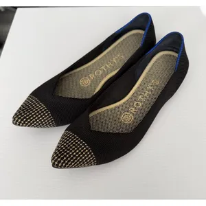 Rothy's The Point Black/Gold Embroidered Cap Toe Flats Women's Size 6 Retired thumbnail 3