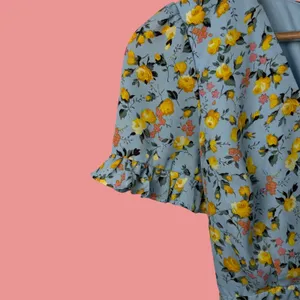 Lulus Floral Wrap Mini Dress Women S Light Blue Tiered Ruffle Sleeve Cottagecore thumbnail 9