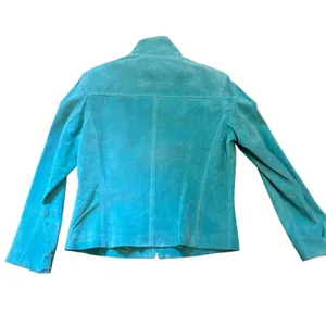 Vtg Yvonne Le Marie Teal Suede Genuine Leather Jacket Size 8 Zip up Lined thumbnail 5