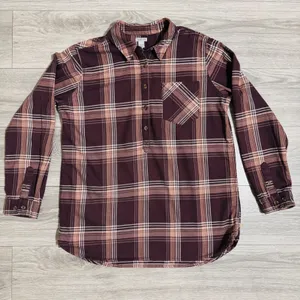 Carhartt 100% Heavy Coton Womens Burgundy Plaid‎ Flannel Henley Popover Size L thumbnail 9