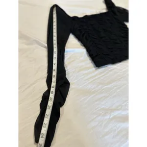 Jolie and Joy Women Sz:L Cropped Ruched Black Bodice Stretch Sheer Mesh Sleeves thumbnail 6