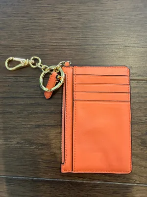 Ralph Lauren Full-grain Leather Key-ring Small Zip Card Case In Orange - C3-207 thumbnail 4