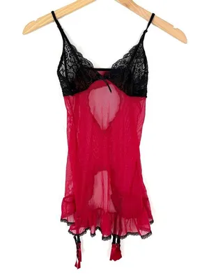 Frederick's of Hollywood Red Lace Babydoll Garter Lingerie Top thumbnail 1
