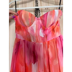 NWT Lulus Aysel Coral Pink Abstract Strapless Bustier Midi Dress Cruise Vacay XS thumbnail 5