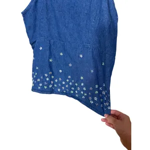 Anchor Blue Vintage Denim Floral Embroidered‎ Tank Top M Blue 90s thumbnail 2