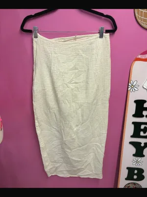 Free People Natural Cerine Ruched Midi Skirt Ivory Gauze Size 10 thumbnail 2