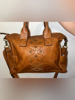 Steve Madden Brown Faux Leather Satchel Crossbody Bag Studded Boho Tote thumbnail 2