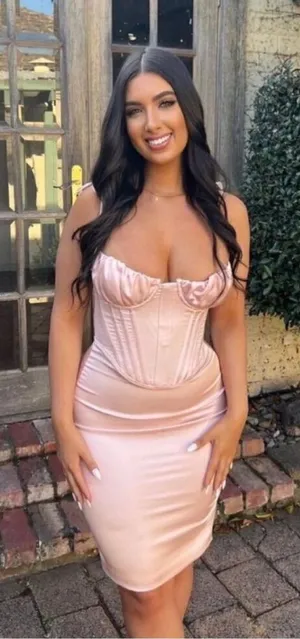 HOUSE OF CB‎ 'Alma' Blush Pink Satin Corset Midi Dress NWOT size S thumbnail 1