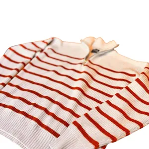 Monoprix Femme Ivory Rust Stripe Ribbed Half Zip Sweater XS French Knit Top Chic thumbnail 8