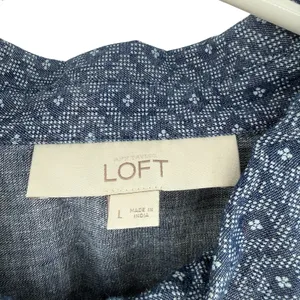 Loft Size Large Long Sleeve Button Up Shirt Top Blouse 100% Cotton Blue thumbnail 4