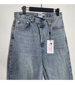 Princess Polly HOLLY ASYMMETRIC STRAIGHT LEG JEAN LIGHT WASH DENIM LOWER IMPACT thumbnail 11