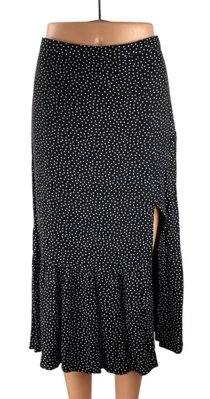 Abercrombie & Fitch Black White Polka Dots Side Slit Ruffle Slip Midi Skirt Sz S thumbnail 1