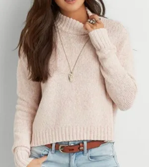 American Eagle pink cropped mock neck knit sweater thumbnail 1