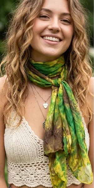 100% silk tie dyed 10” X 56” scarf had rolled. thumbnail 1