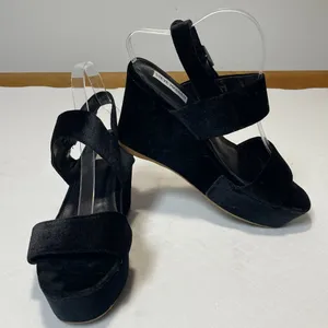 Steve Madden Carlyle‎ Women's Black Velvet Wedge Sandals Size 10M thumbnail 7