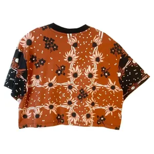 NIKE Top XL Floral Colorblock Pink Coral Logo Garden Party Jersey Cropped Tee thumbnail 3