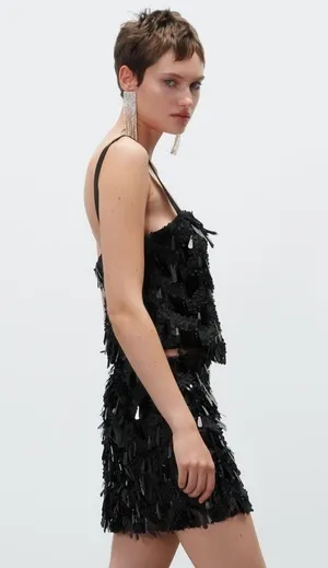Zara Sequin Cropped Camisole Top Black Size S New thumbnail 9