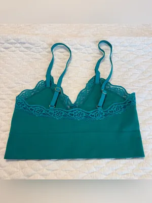 George Green Teal Bralette Bra Lace Trim Size Small Ribbed thumbnail 4