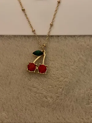 Gold Layered Necklace with Red Cherry Pendant thumbnail 2