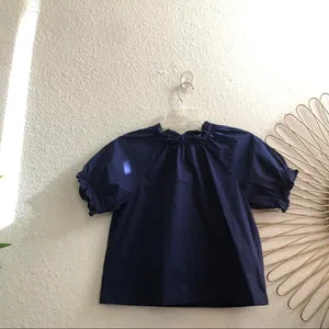 NEW Hill House The Kit Top Puff Sleeve Ruffle Navy Blue Boho Preppy Old Money XS New no tags Measurement in pics thumbnail 4
