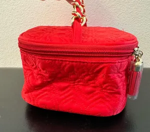 Red Pink Mary Kay makeup bag with gold chain handle #glam #makeup bag New thumbnail 4