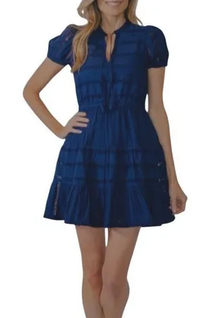 Sail to‎ Sable Womens Short Sleeve Tiered Tassel Tie Mini Dress Navy Blue Medium thumbnail 1