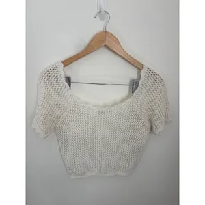 Abercrombie & Fitch Cream Crochet Knit Crop Top Scoop Neck Short Sleeve Small thumbnail 3