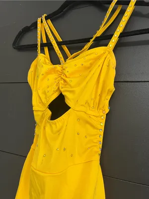 KELLE Sunshine 2 Piece Stoned Dance Costume Bright Yellow Adult Sz S EUC thumbnail 3